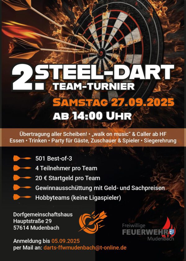 Einladung der FFW Mudenbach zum Dart-Turnier am 27.09.2025